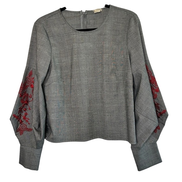 A. Moss |  Black & White Houndstooth - Red Embroidered Statement Top | Small - Picture 1 of 5